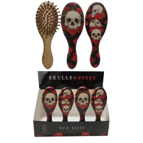 100% Bamboo Hair Brush - Skulls and Roses BRU26