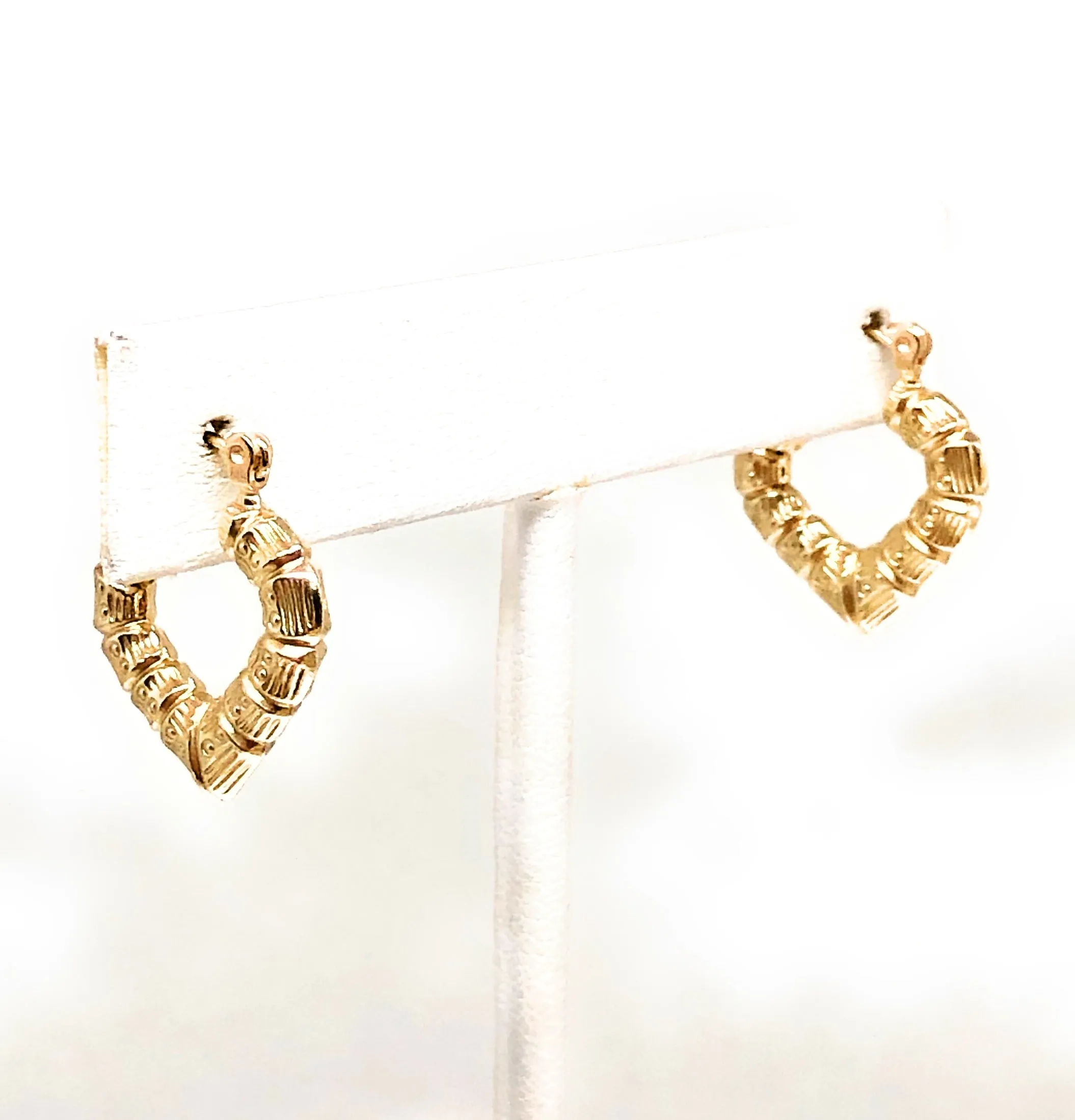 10k Solid Gold Yellow Bamboo Heart Hoop Earrings 0.5 INCH Arracadas