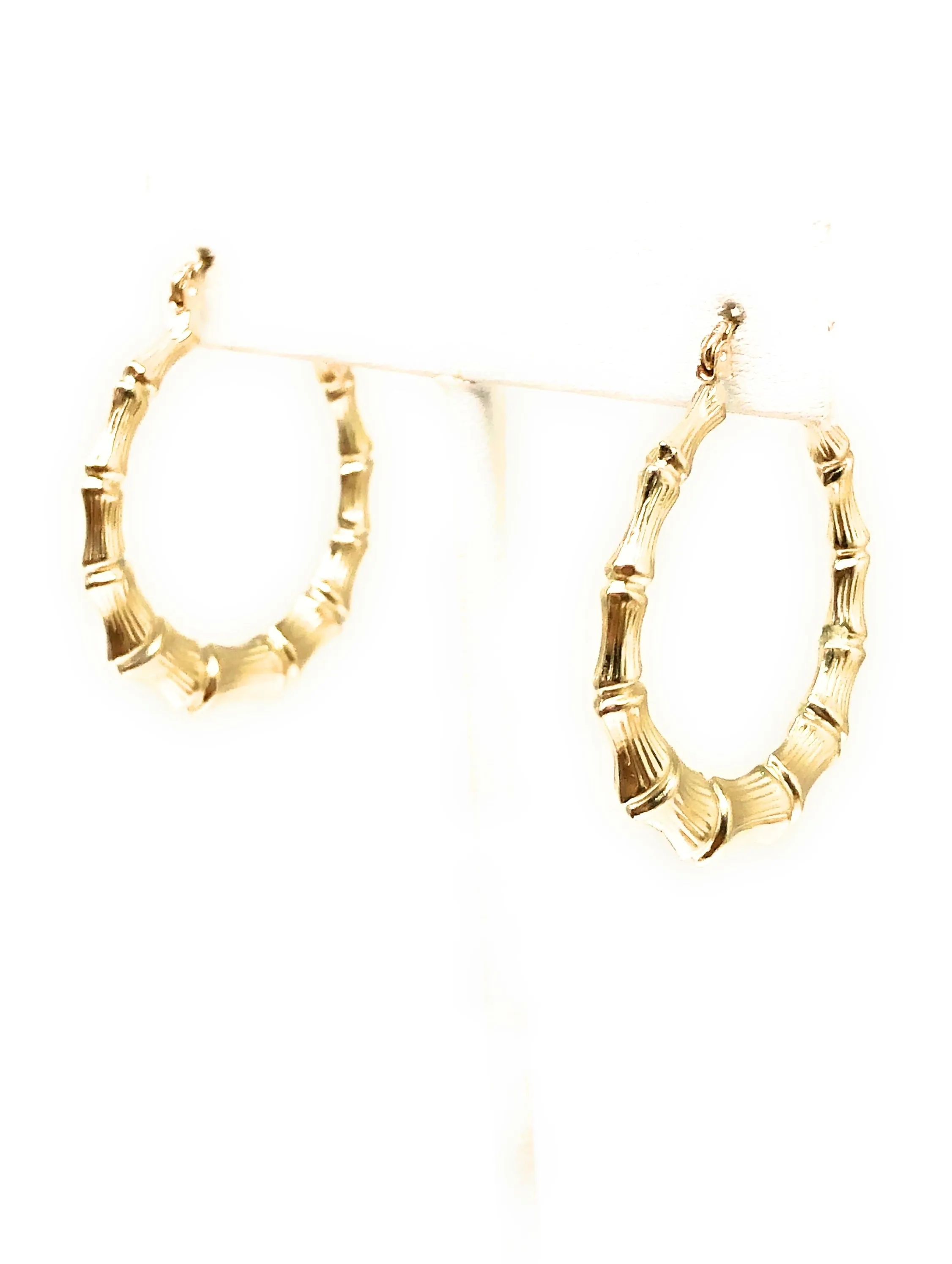 10k Solid Gold Yellow Bamboo Hoop Earrings 0.5-1.5 INCH Arracadas