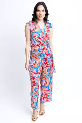 Abstract Satin Wrap Jumpsuit