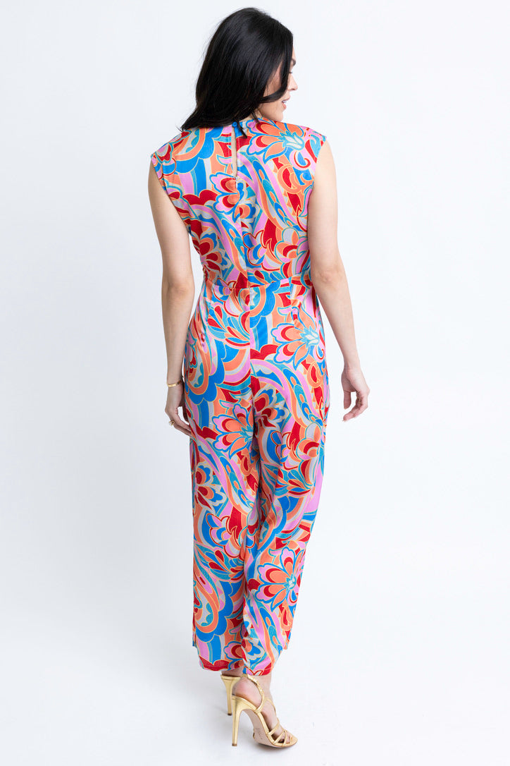 Abstract Satin Wrap Jumpsuit