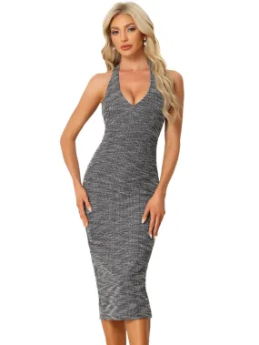 Allegra K- Tweed Halter Neck Backless Plaid Dress