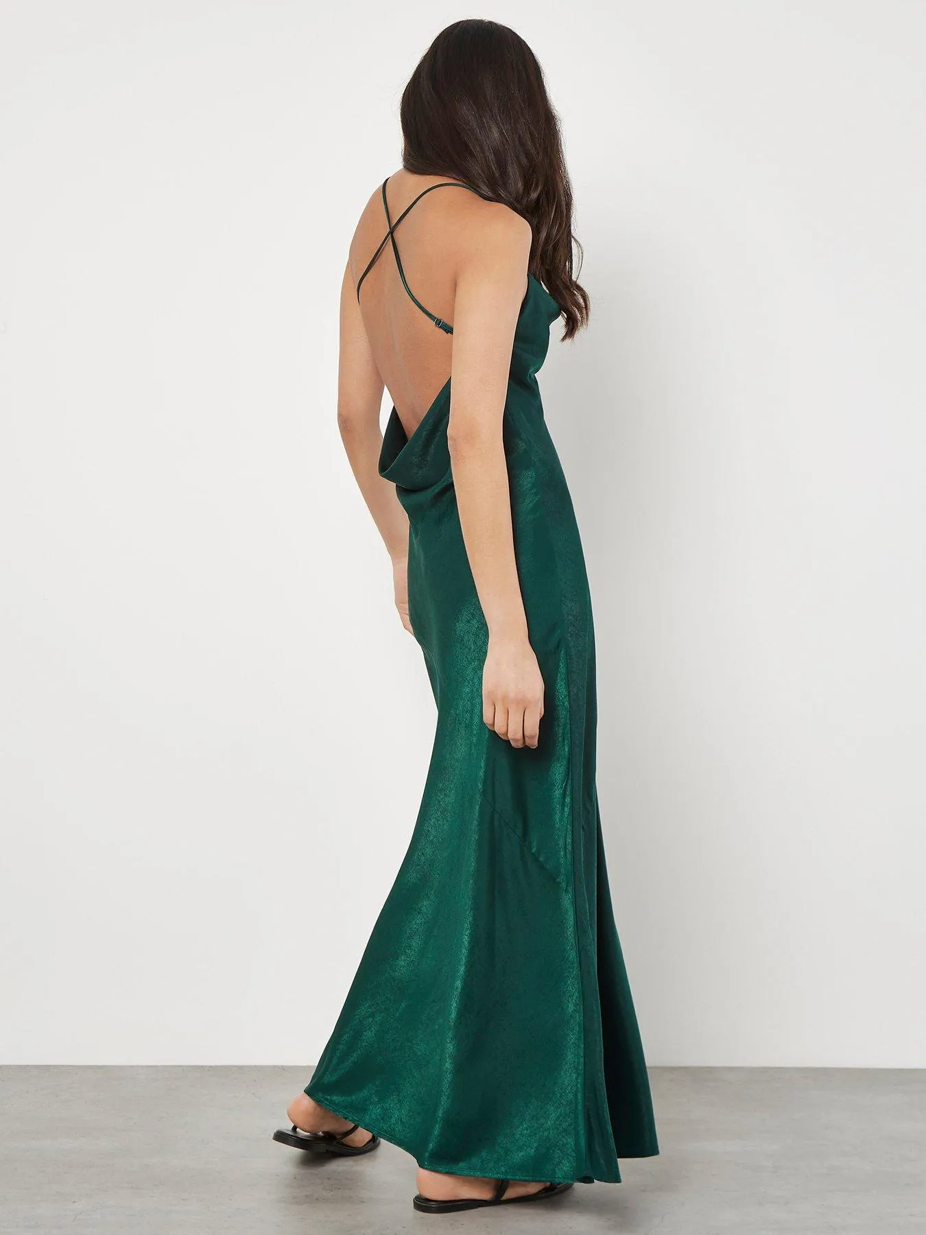 Apricot Backless Satin Slub Maxi Dress