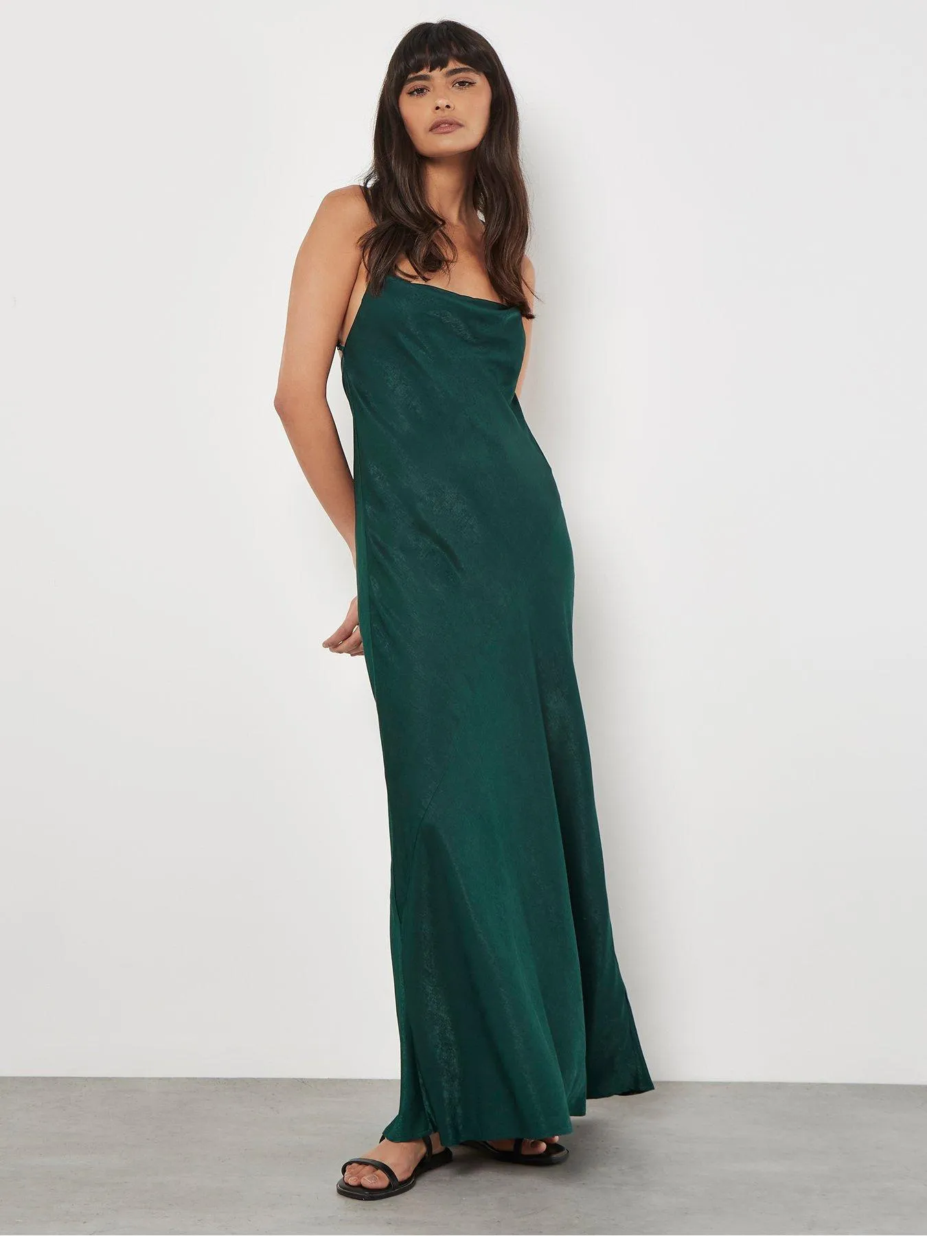 Apricot Backless Satin Slub Maxi Dress