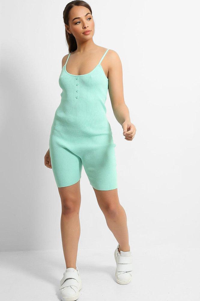 Aqua Soft Rib Knit Button Details Cami Romper