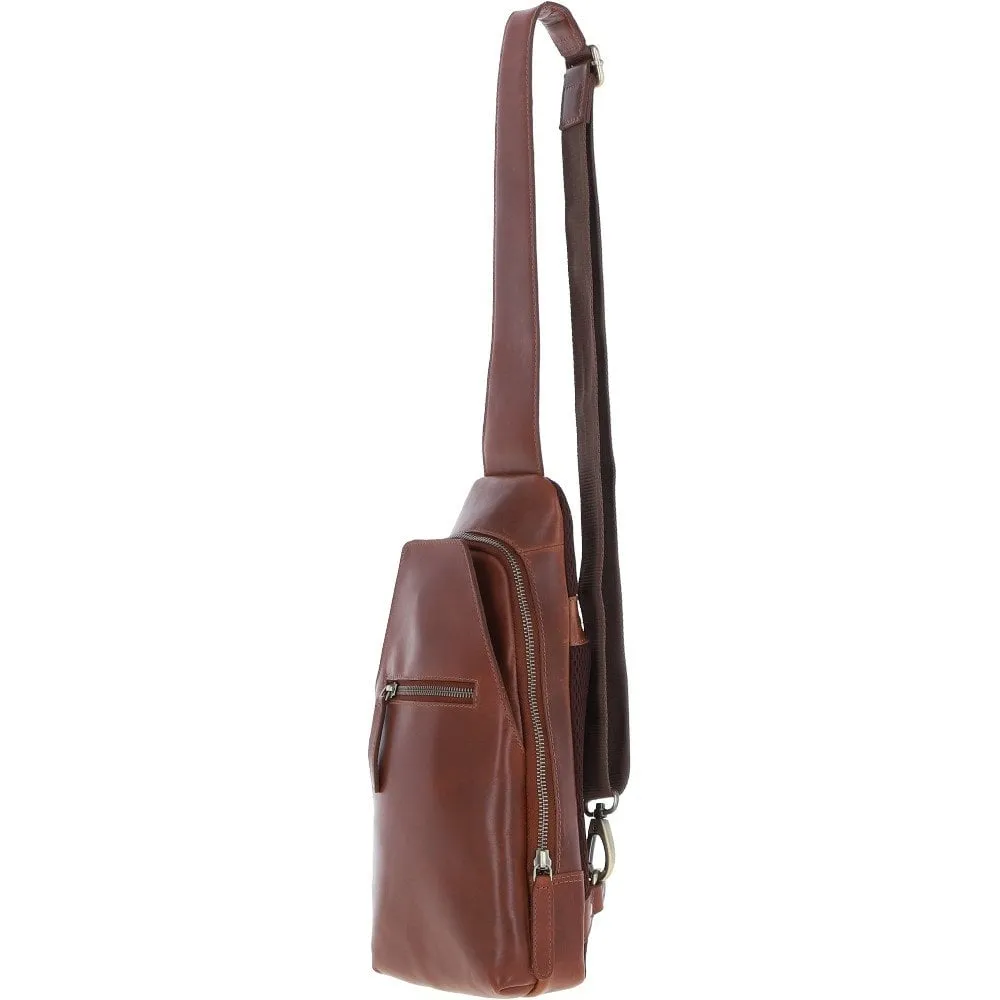 Ashwood Three Pocket Leather Sling Bag Chestnut : k-43