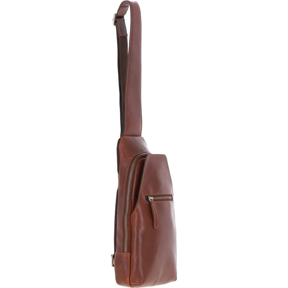 Ashwood Three Pocket Leather Sling Bag Chestnut : k-43