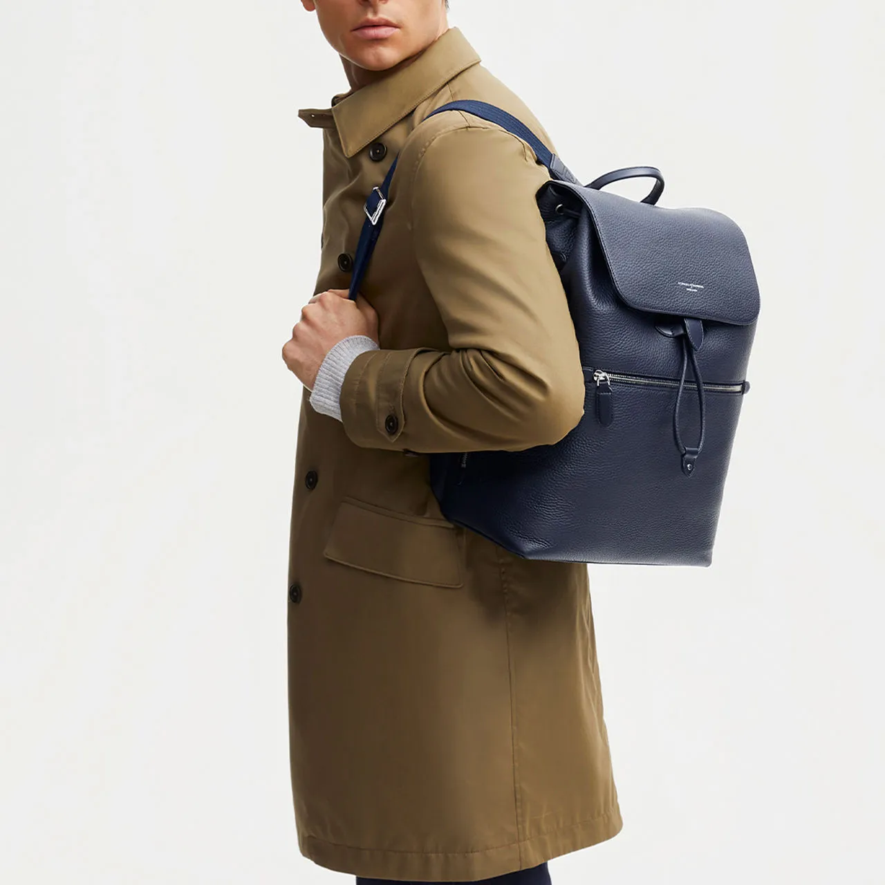 ASPINAL OF LONDON ONLINE EXCLUSIVE Reporter Grained Leather Backpack - Navy