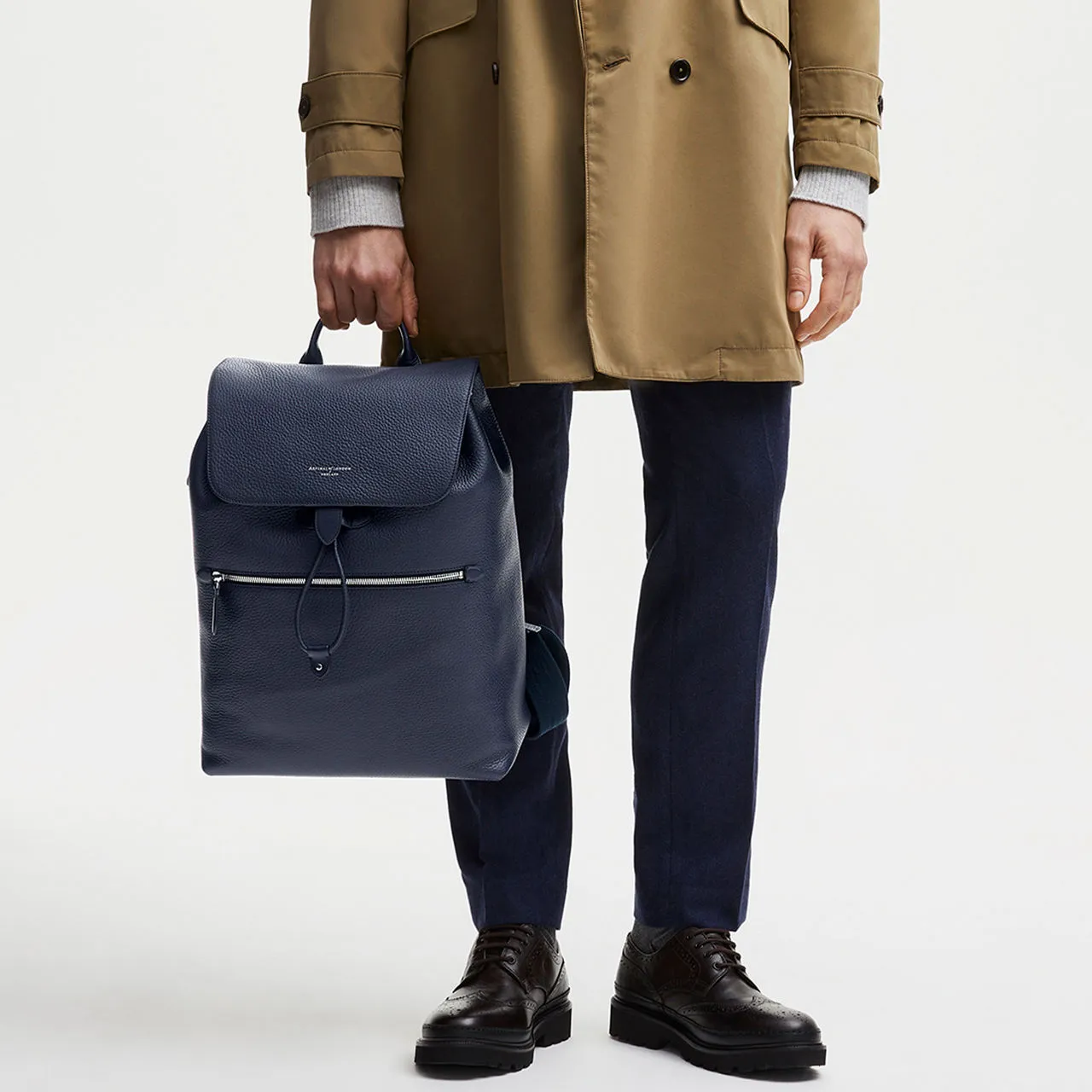 ASPINAL OF LONDON ONLINE EXCLUSIVE Reporter Grained Leather Backpack - Navy