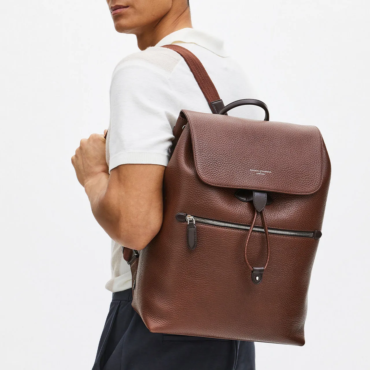 ASPINAL OF LONDON ONLINE EXCLUSIVE Reporter Grained Leather Backpack - Tobacco