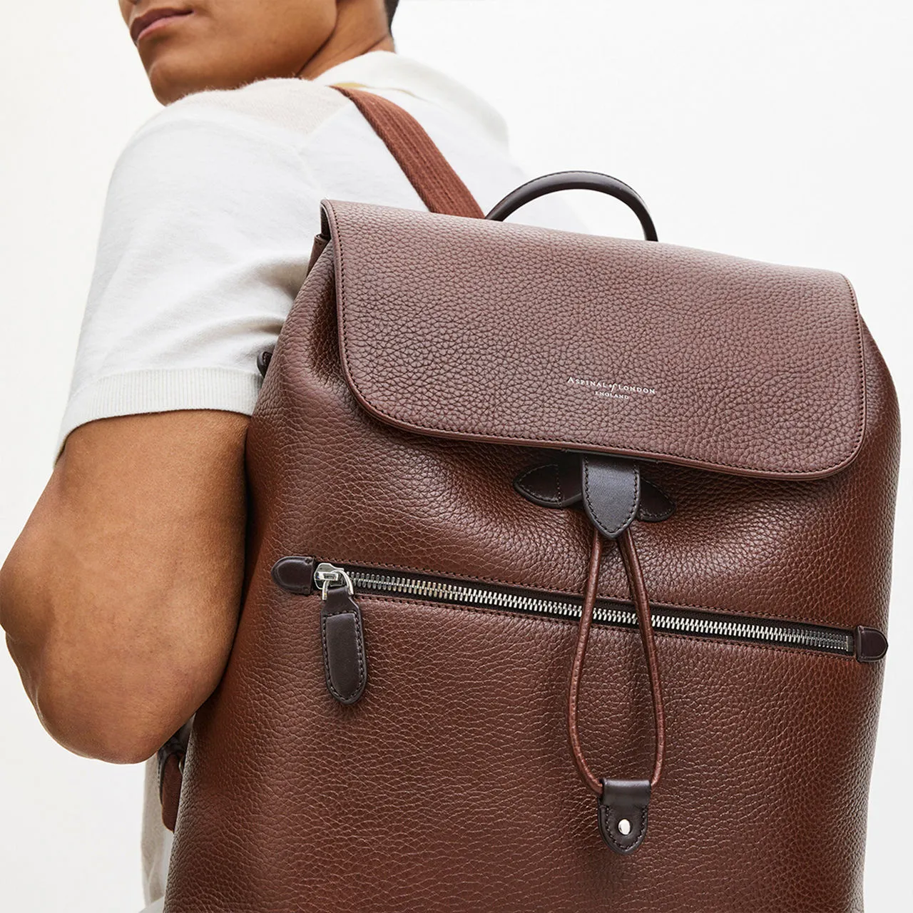 ASPINAL OF LONDON ONLINE EXCLUSIVE Reporter Grained Leather Backpack - Tobacco