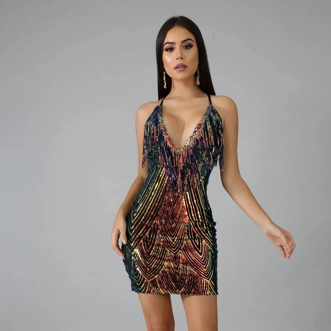 Backless Sequin Cocktail Dress