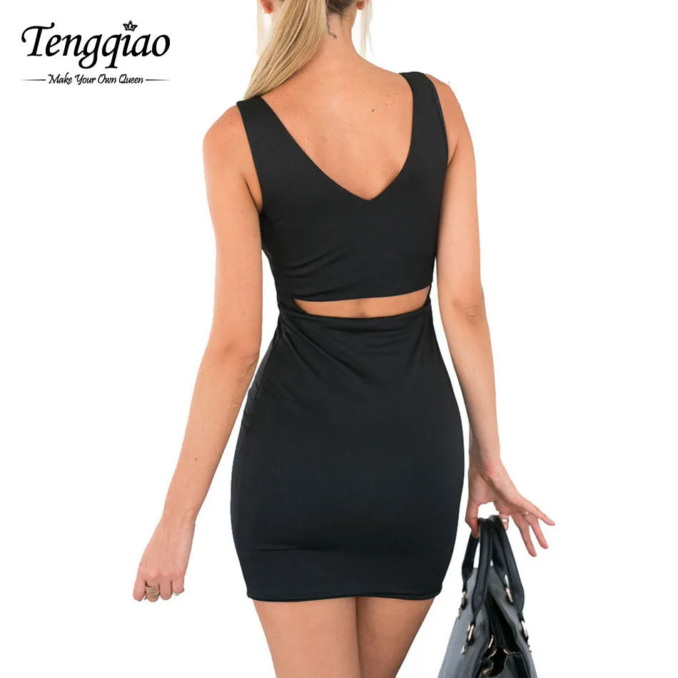 Backless  Style Sexy Sundress Dress v Neck Black Short Dress With Open Back Mini Sleevelesss Elegant Dress SM6