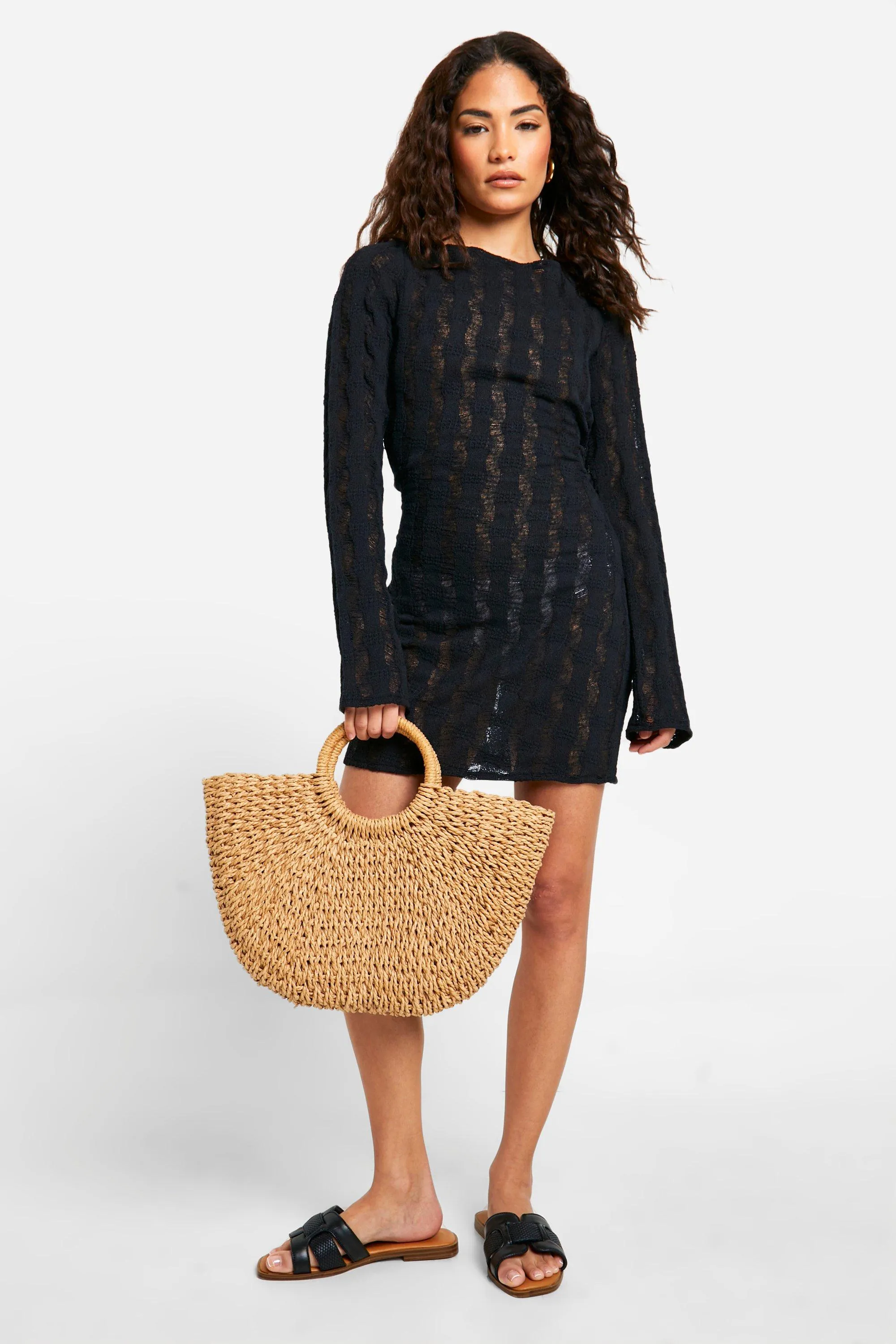 Beachwear | Petite Ladder Knit Backless Dress | boohoo