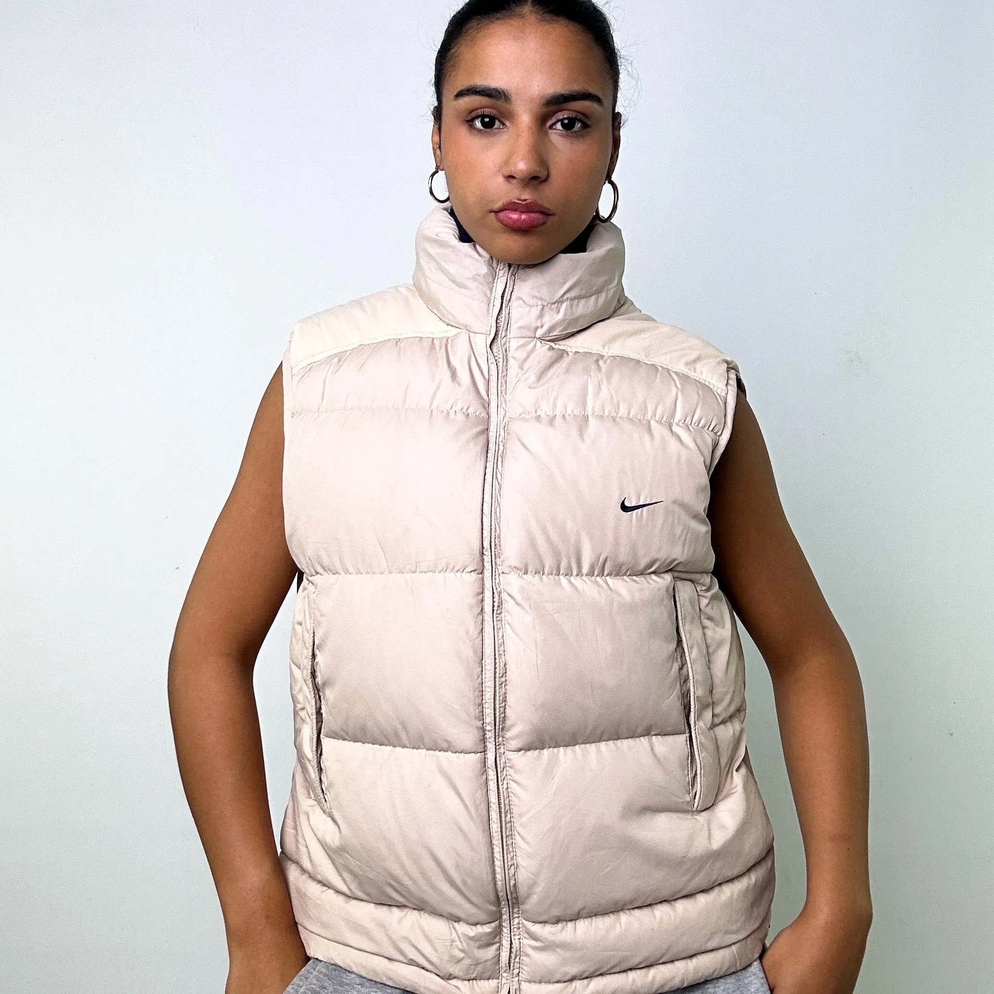 BEIGE TAN Y2KS NIKE PUFFER JACKET COAT GILET (