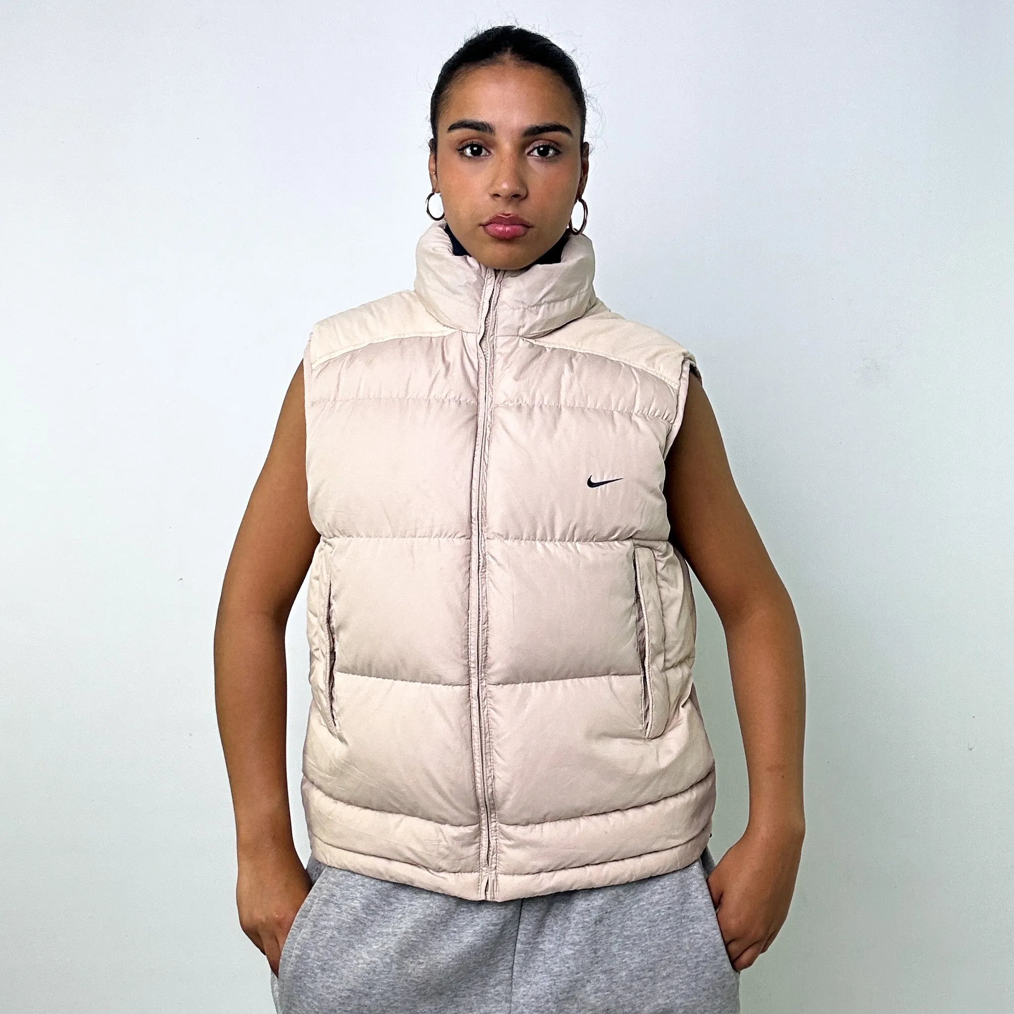 BEIGE TAN Y2KS NIKE PUFFER JACKET COAT GILET (