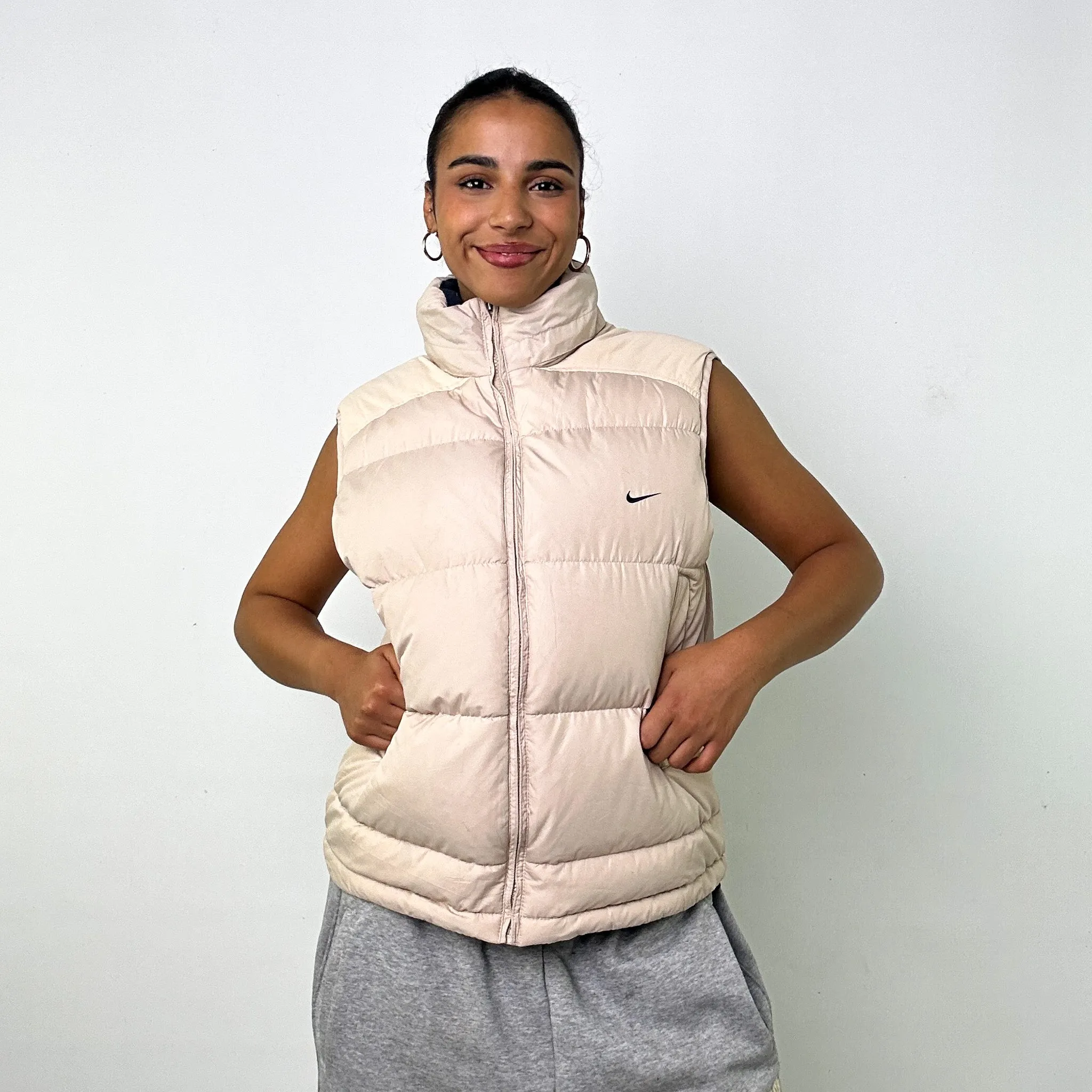 BEIGE TAN Y2KS NIKE PUFFER JACKET COAT GILET (