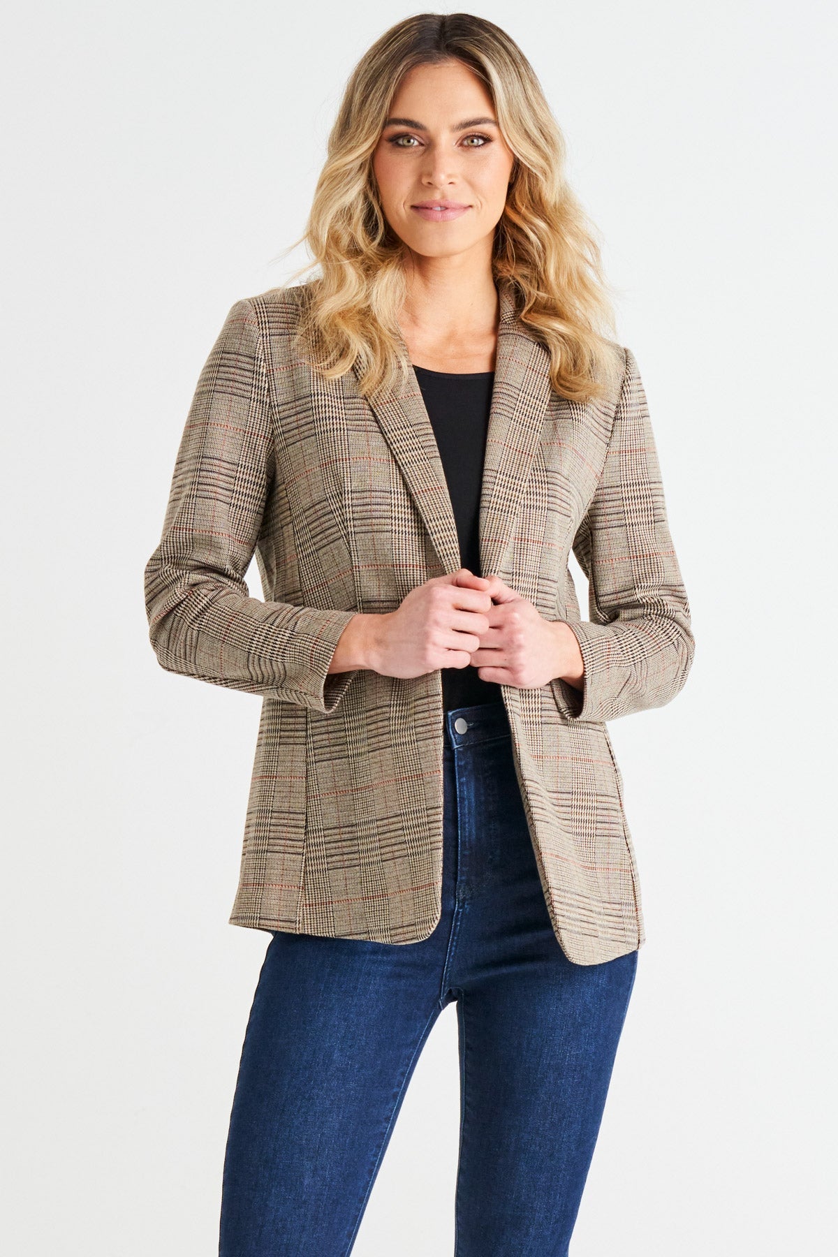 Betty Basics Portsea Blazer - Mocha Plaid