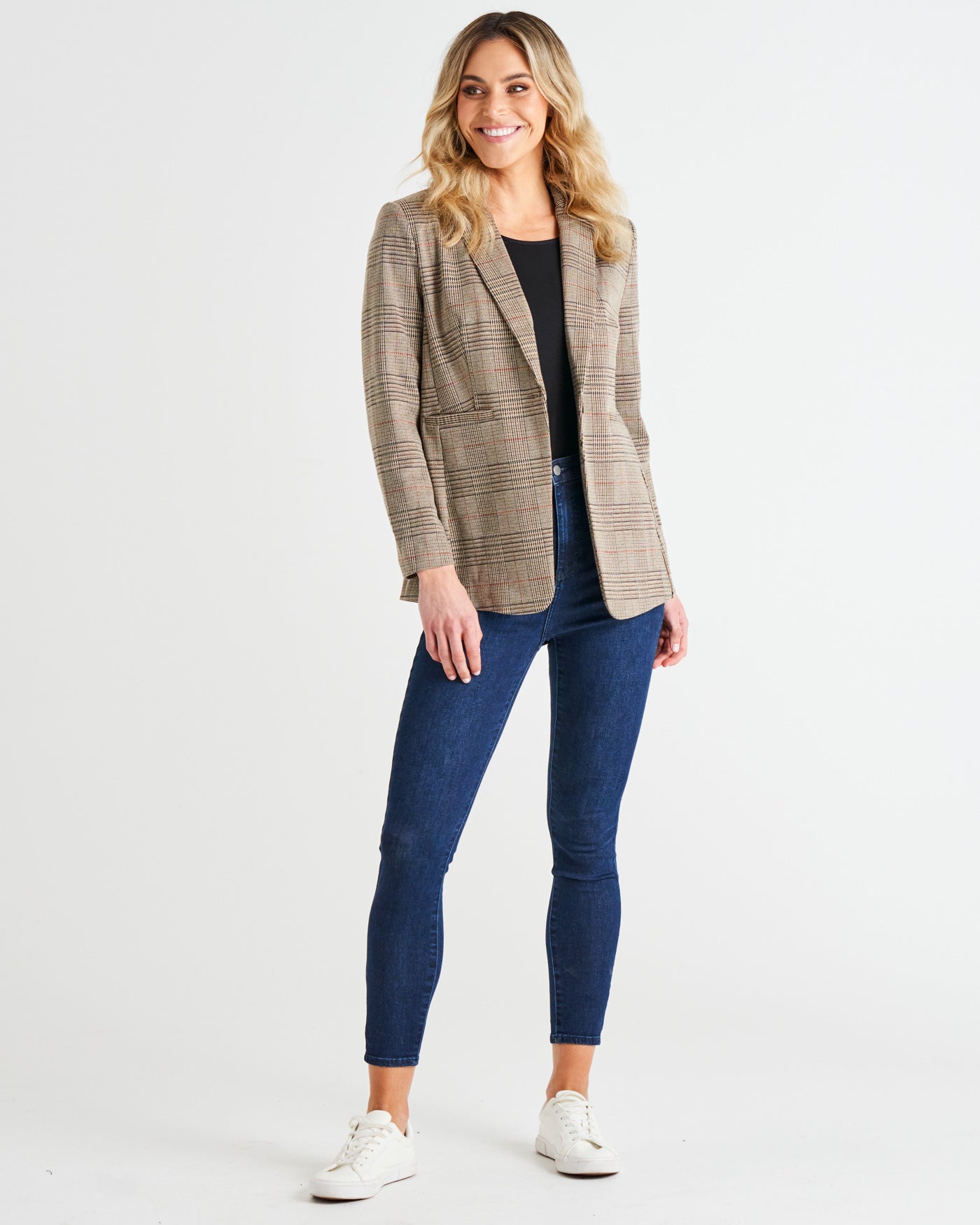 Betty Basics Portsea Blazer - Mocha Plaid