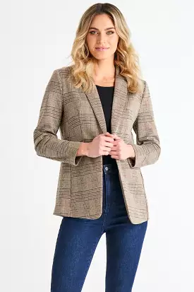 Betty Basics Portsea Blazer - Mocha Plaid