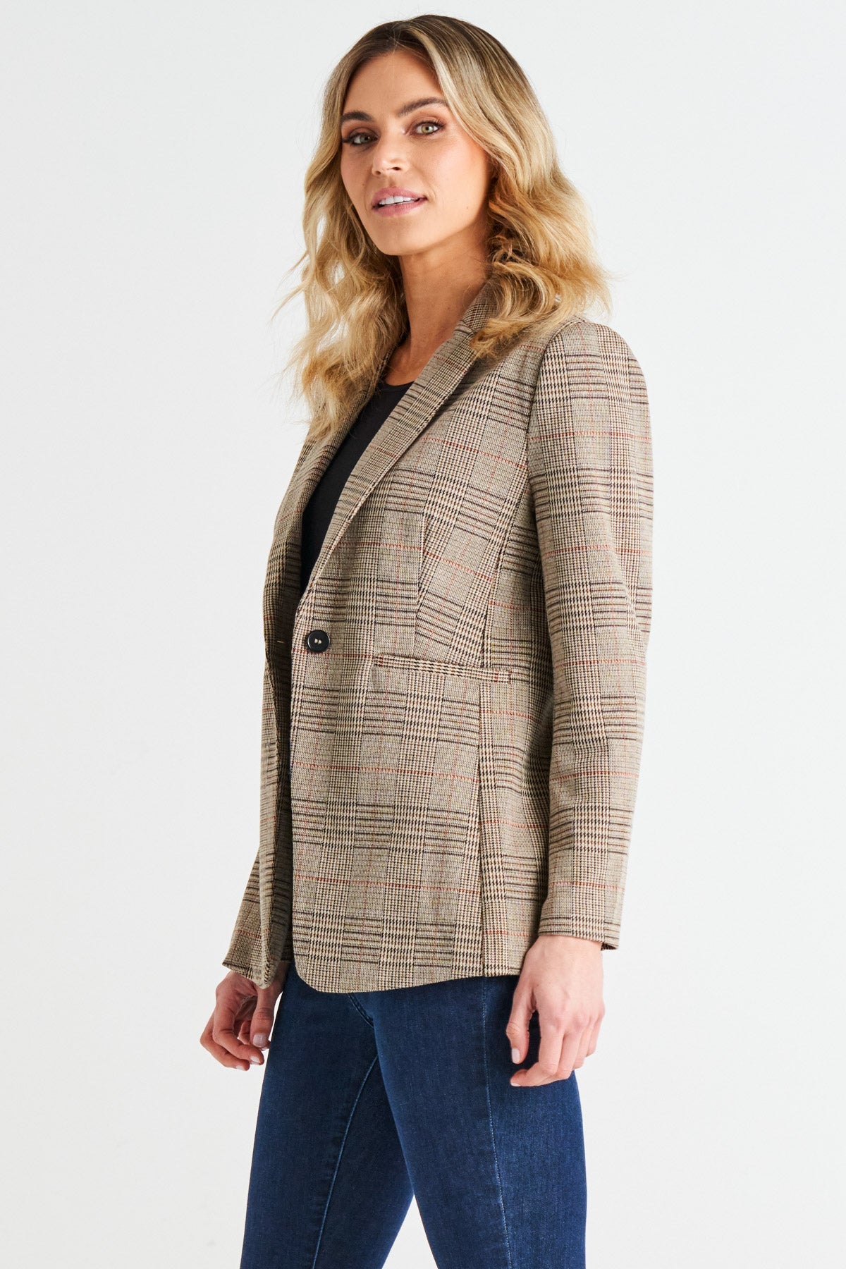 Betty Basics Portsea Blazer - Mocha Plaid