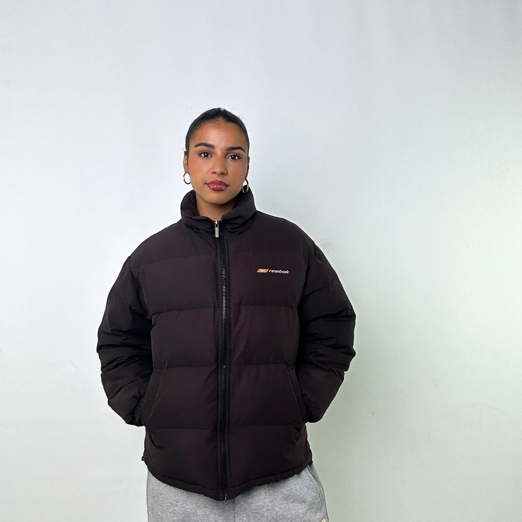 Black 90s Reebok Puffer Jacket Coat (L)