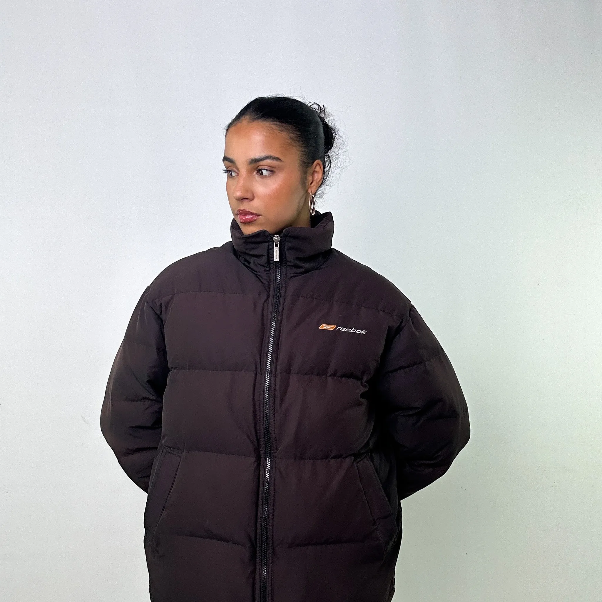 Black 90s Reebok Puffer Jacket Coat (L)