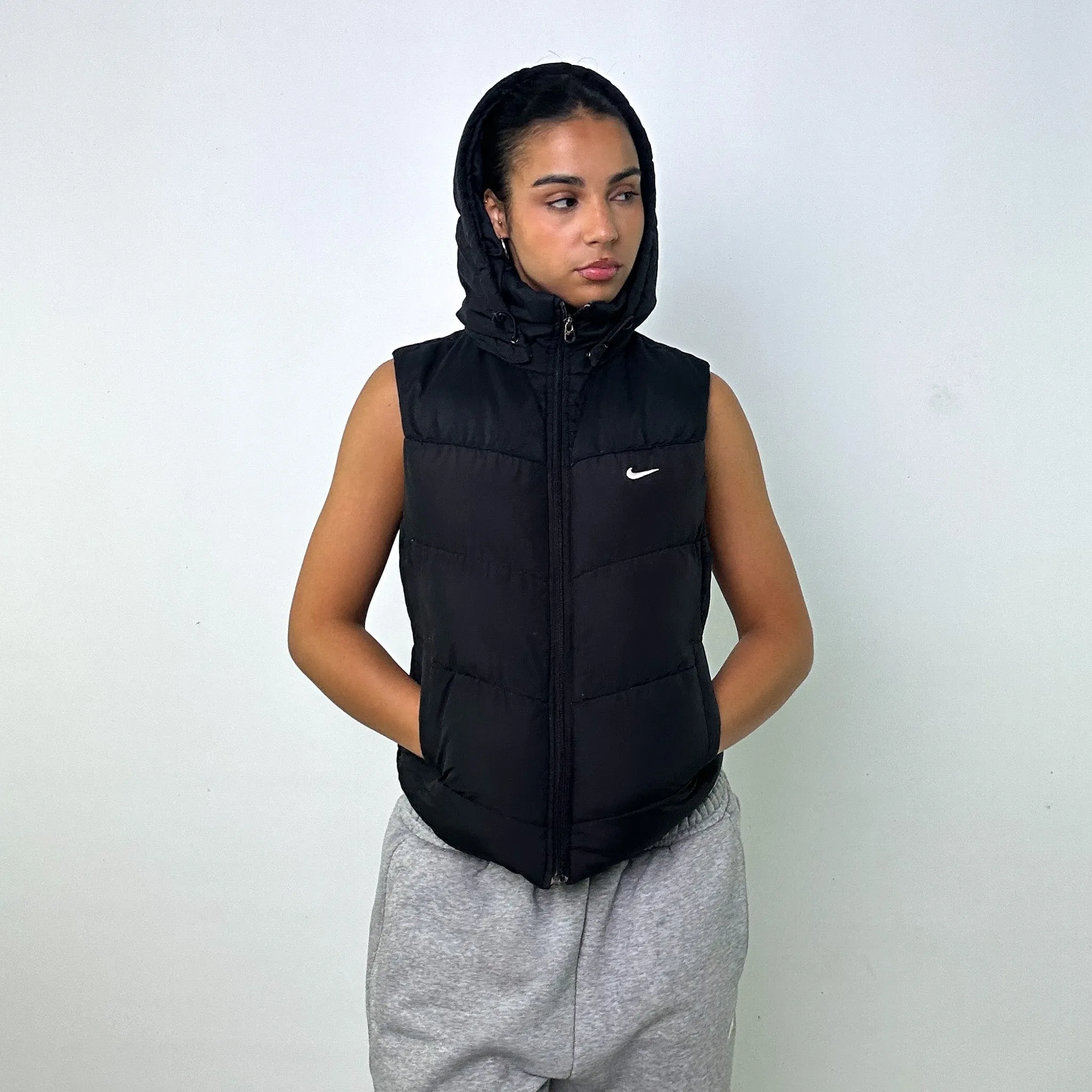 BLACK Y2KS NIKE PUFFER JACKET COAT GILET (