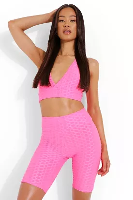 BooHoo Neon Tuxtured Sports Bra With Training Shorts S1258654