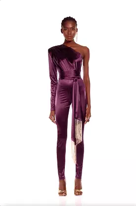 Bronx and Banco - Stella One Sleeve Merlot Jumpsuit - Merlot