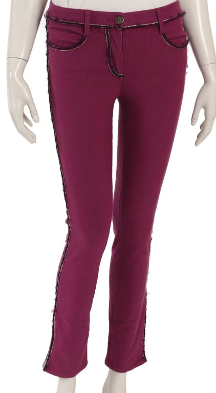 Chanel Soft Raspberry Jeans with Silver Plum Trim FR 40