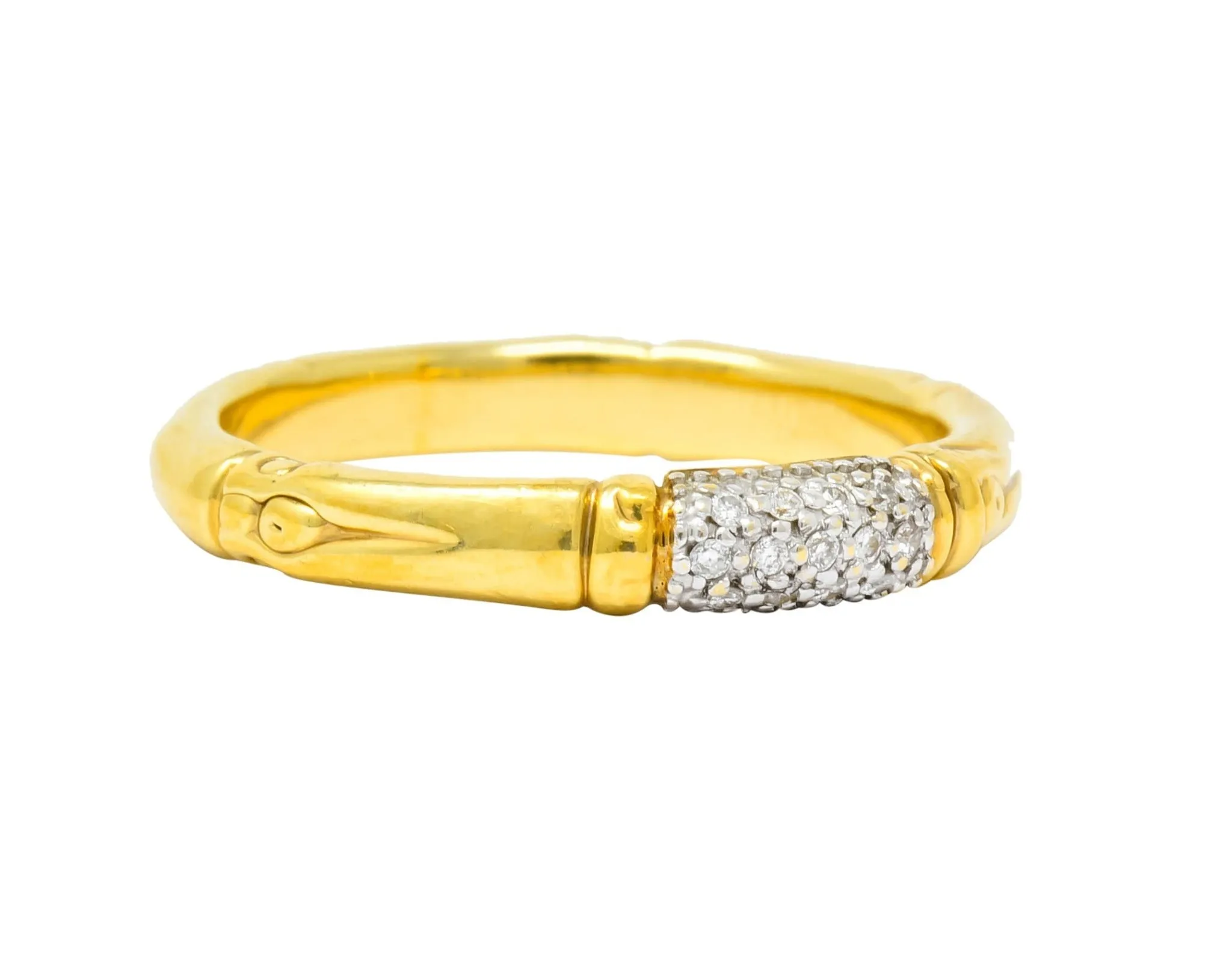 Contemporary John Hardy Pave Diamond 18 Karat Gold Bamboo Band Ring