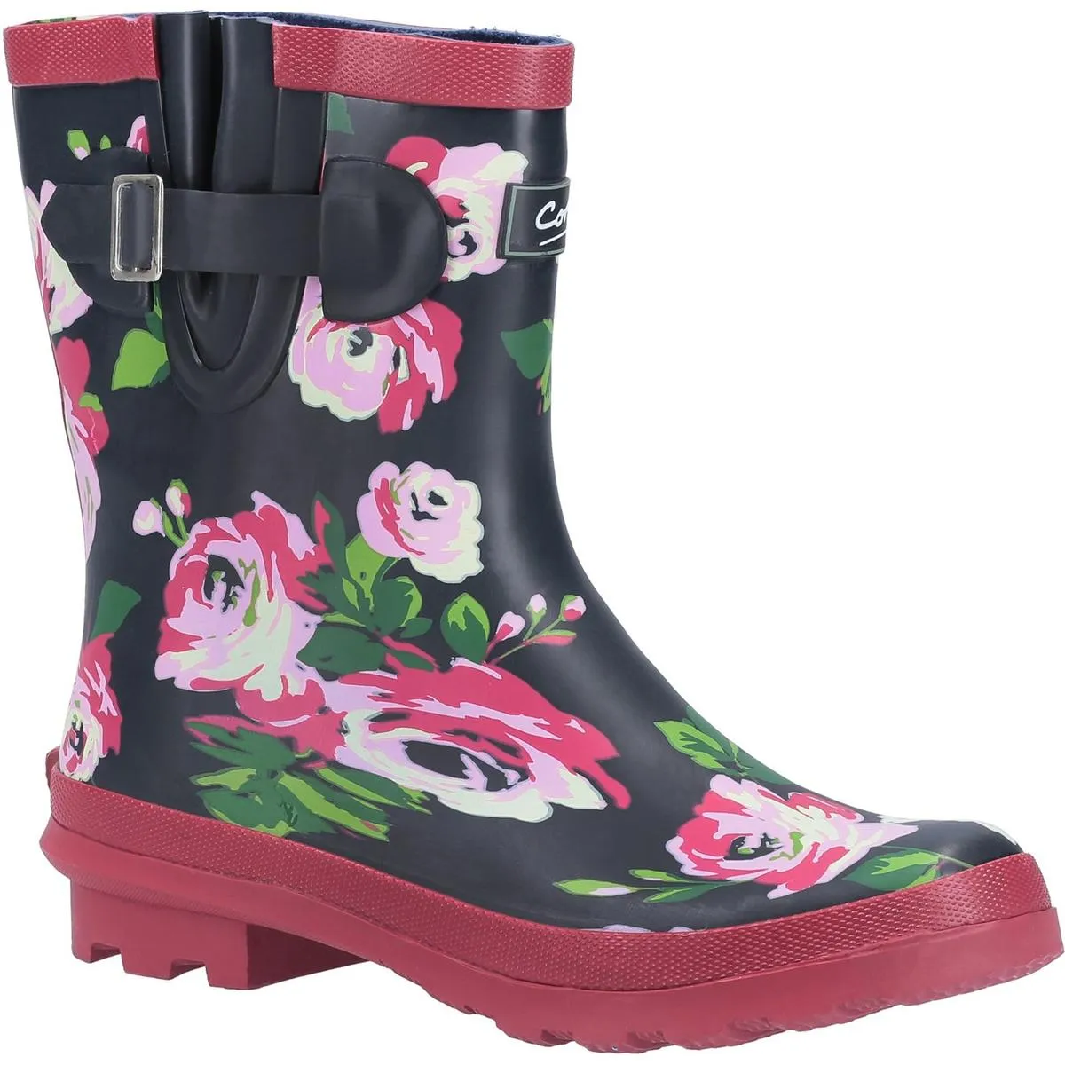 Cotswold Paxford Elasticated Mid Calf Wellington Boot Black/Flower