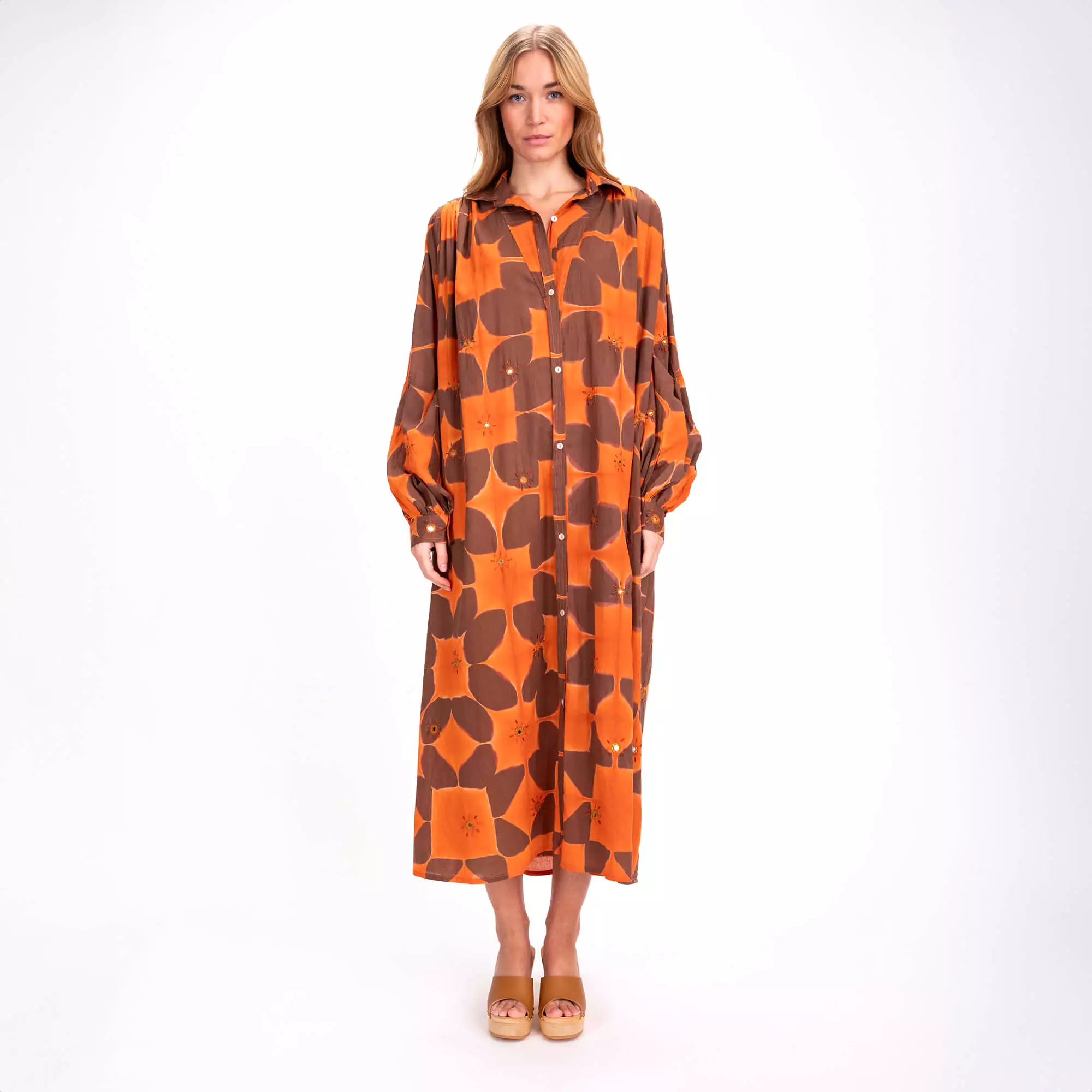 CRAMP DYE DRESS ORANGE/BROWN