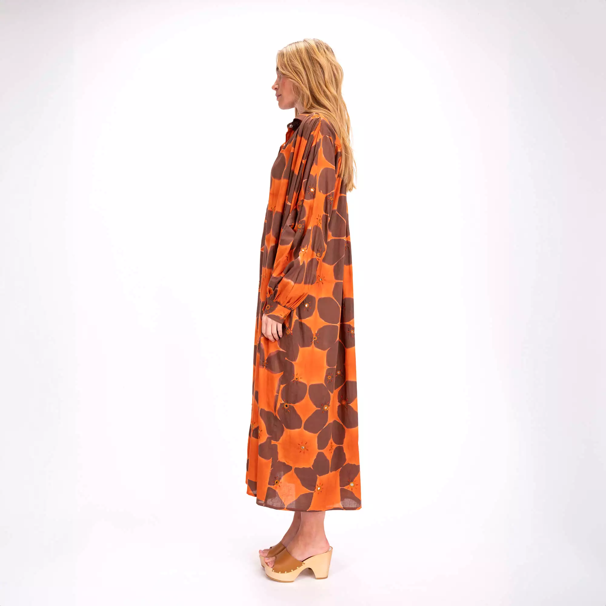 CRAMP DYE DRESS ORANGE/BROWN