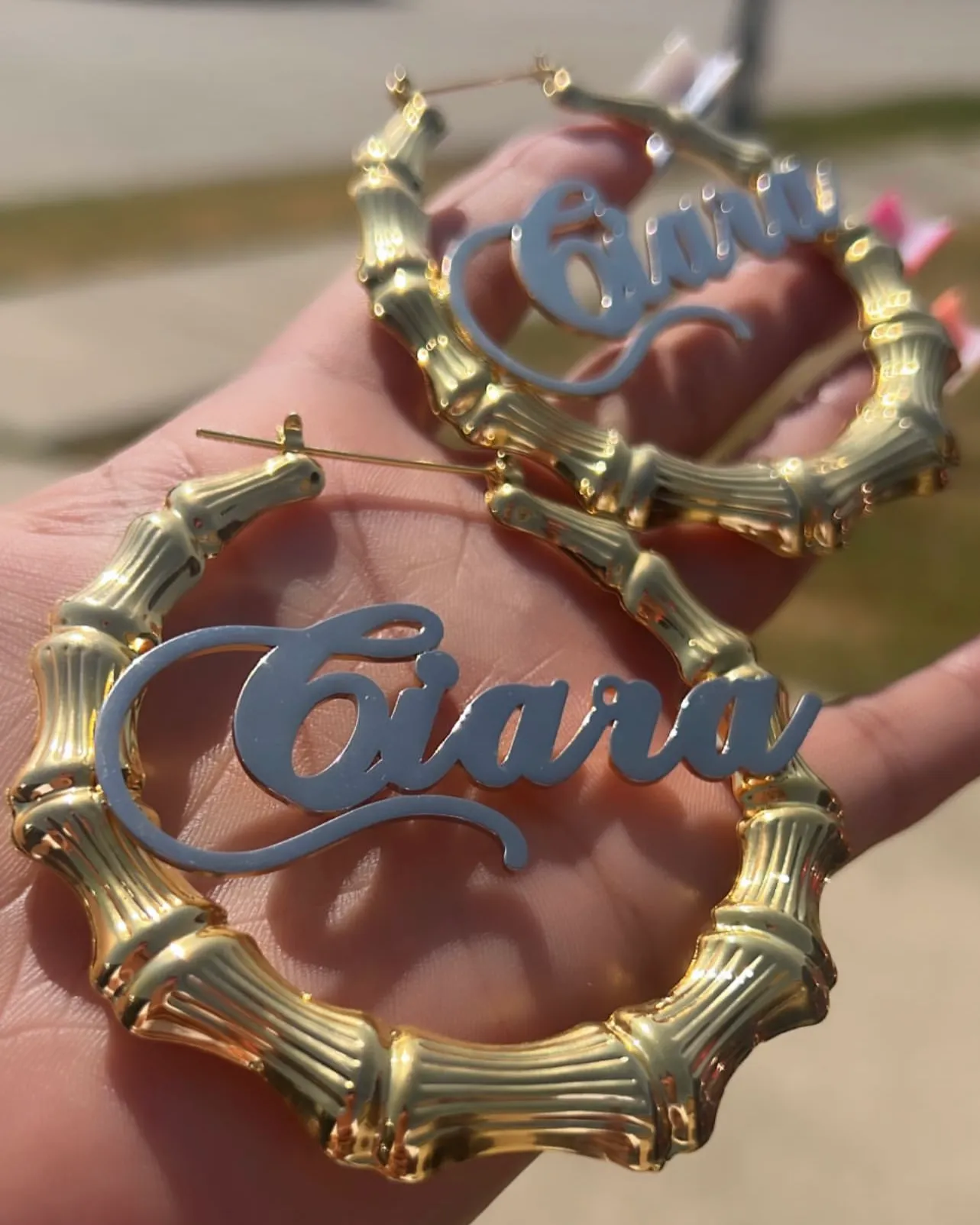 Cursive Custom Bamboo Earrings