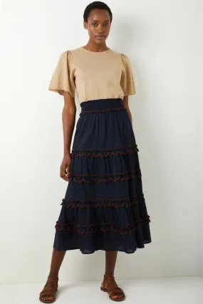 Cynthia Contrast Scallop Skirt - Navy/Tan