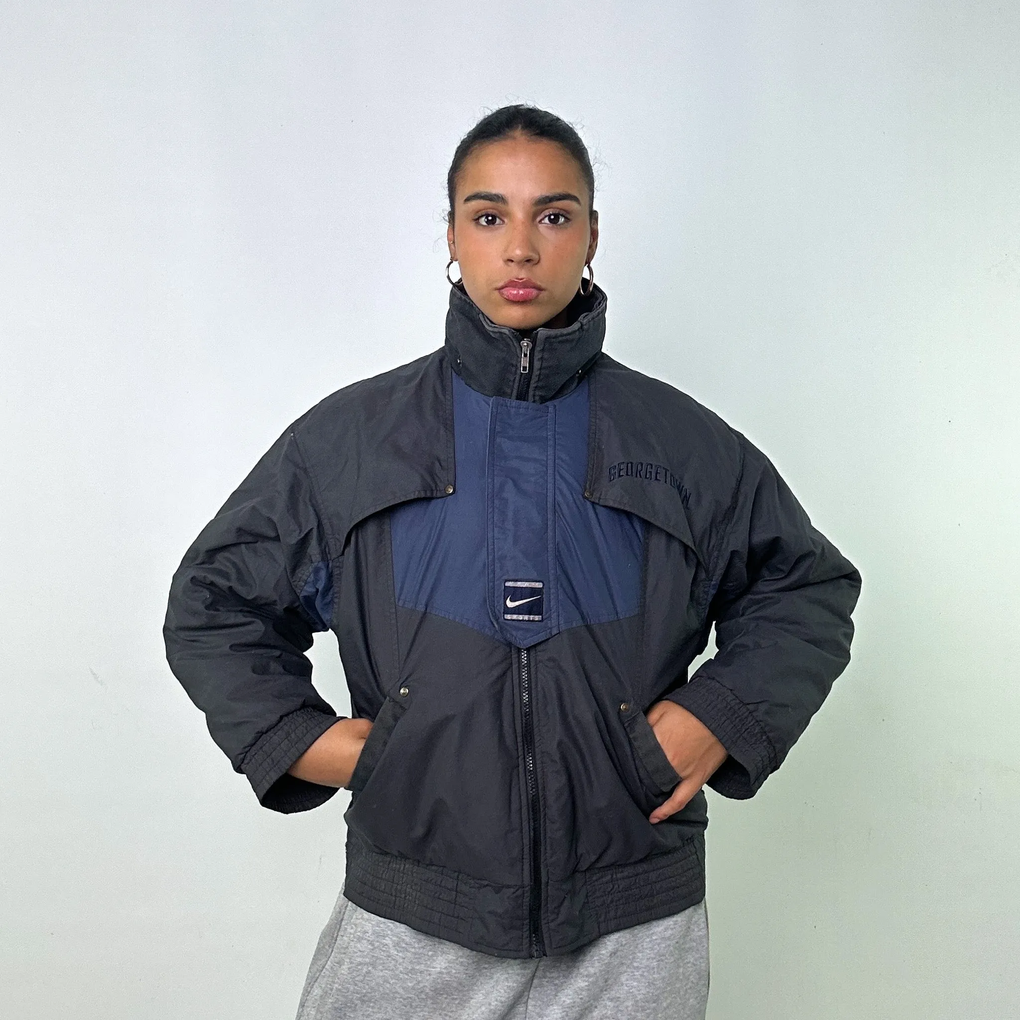 DARK GREY 90S NIKE NIKE TEAM GEORGETOWN HOYAS PUFFER JACKET COAT (