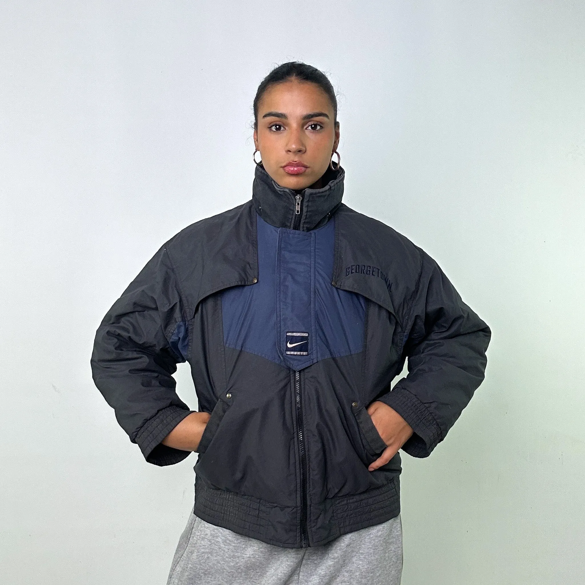 DARK GREY 90S NIKE NIKE TEAM GEORGETOWN HOYAS PUFFER JACKET COAT (