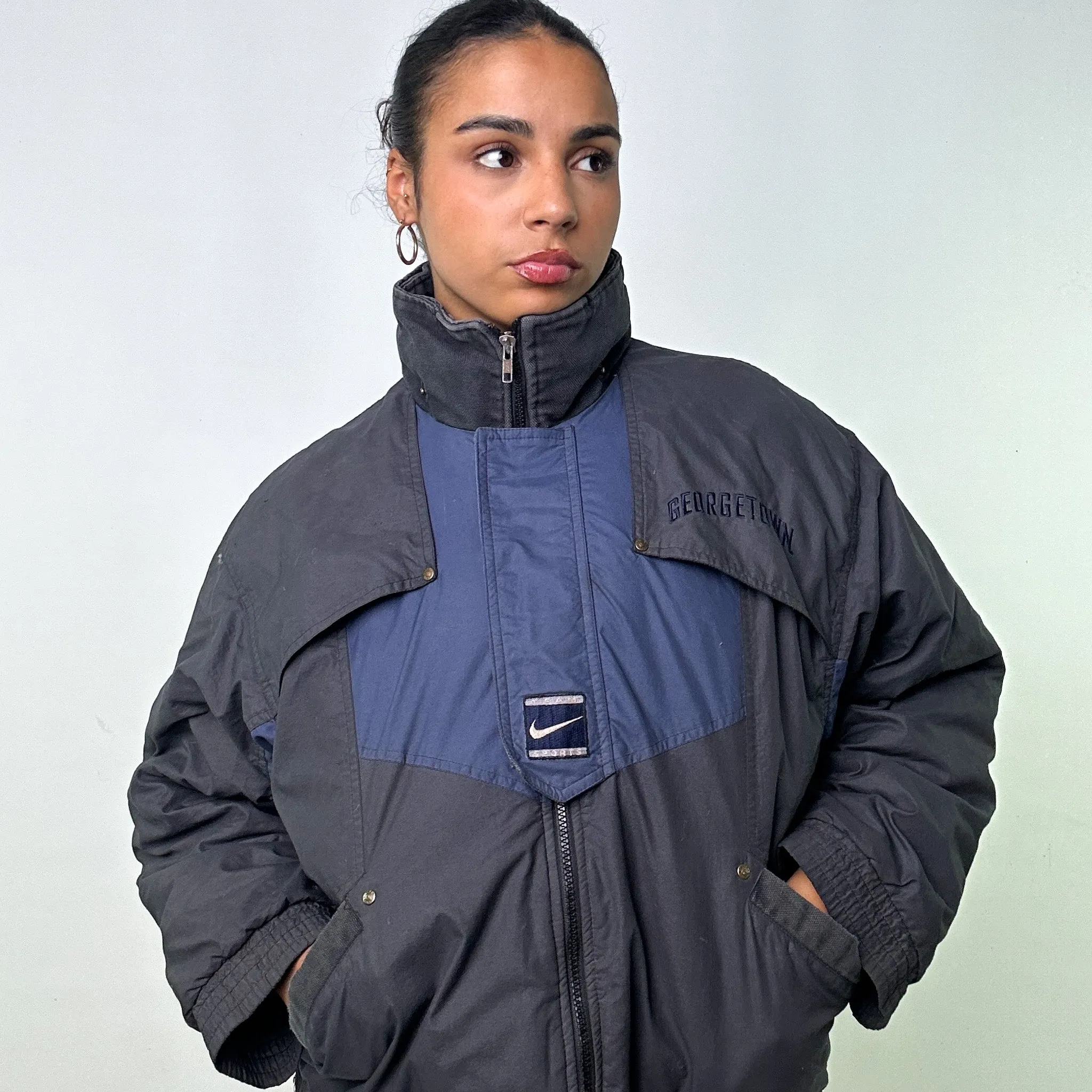 DARK GREY 90S NIKE NIKE TEAM GEORGETOWN HOYAS PUFFER JACKET COAT (