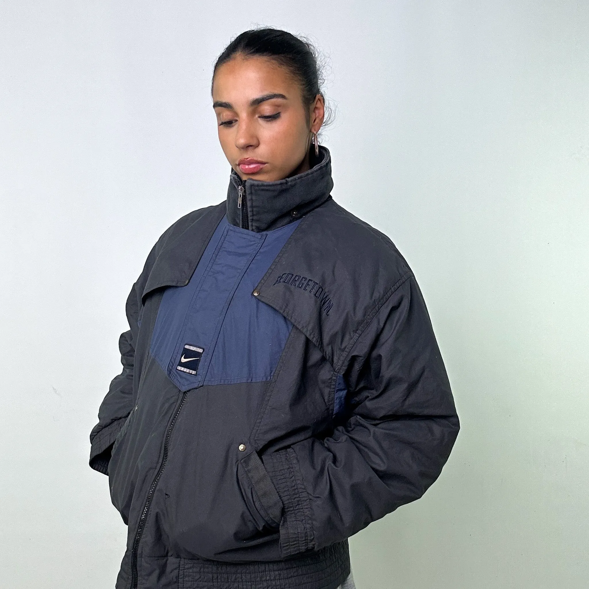 DARK GREY 90S NIKE NIKE TEAM GEORGETOWN HOYAS PUFFER JACKET COAT (