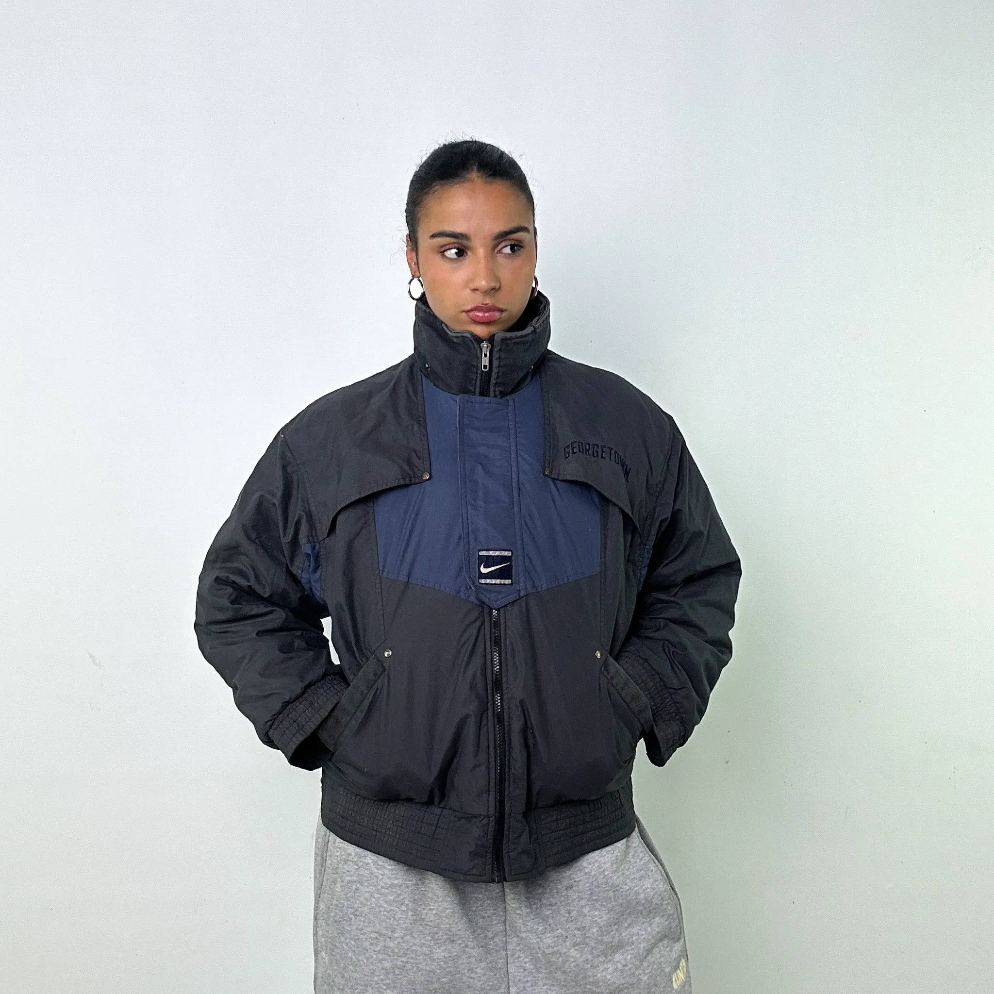 DARK GREY 90S NIKE NIKE TEAM GEORGETOWN HOYAS PUFFER JACKET COAT (