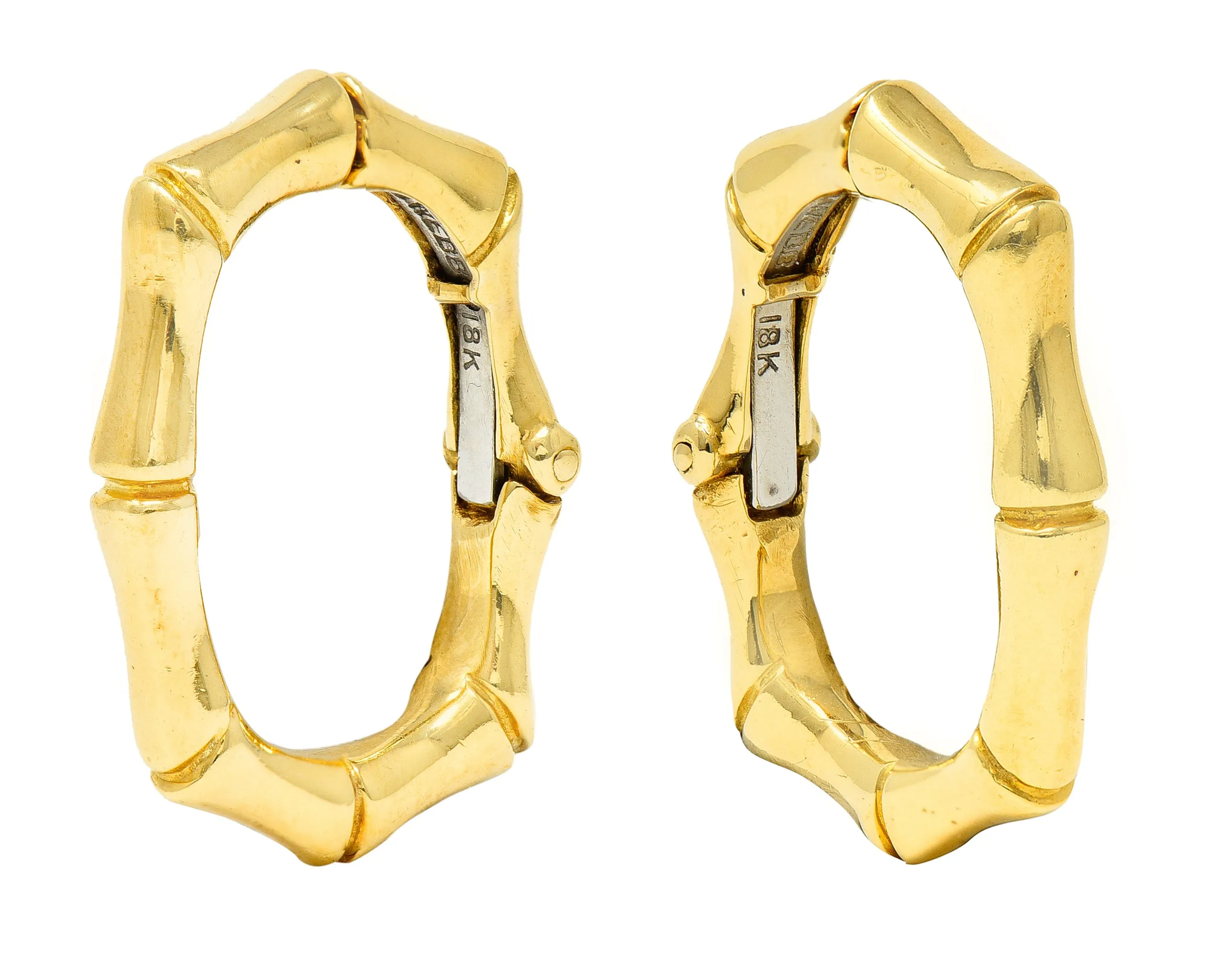 David Webb Vintage 18 Karat Yellow Gold Bamboo Hoop Ear-Clip Earrings