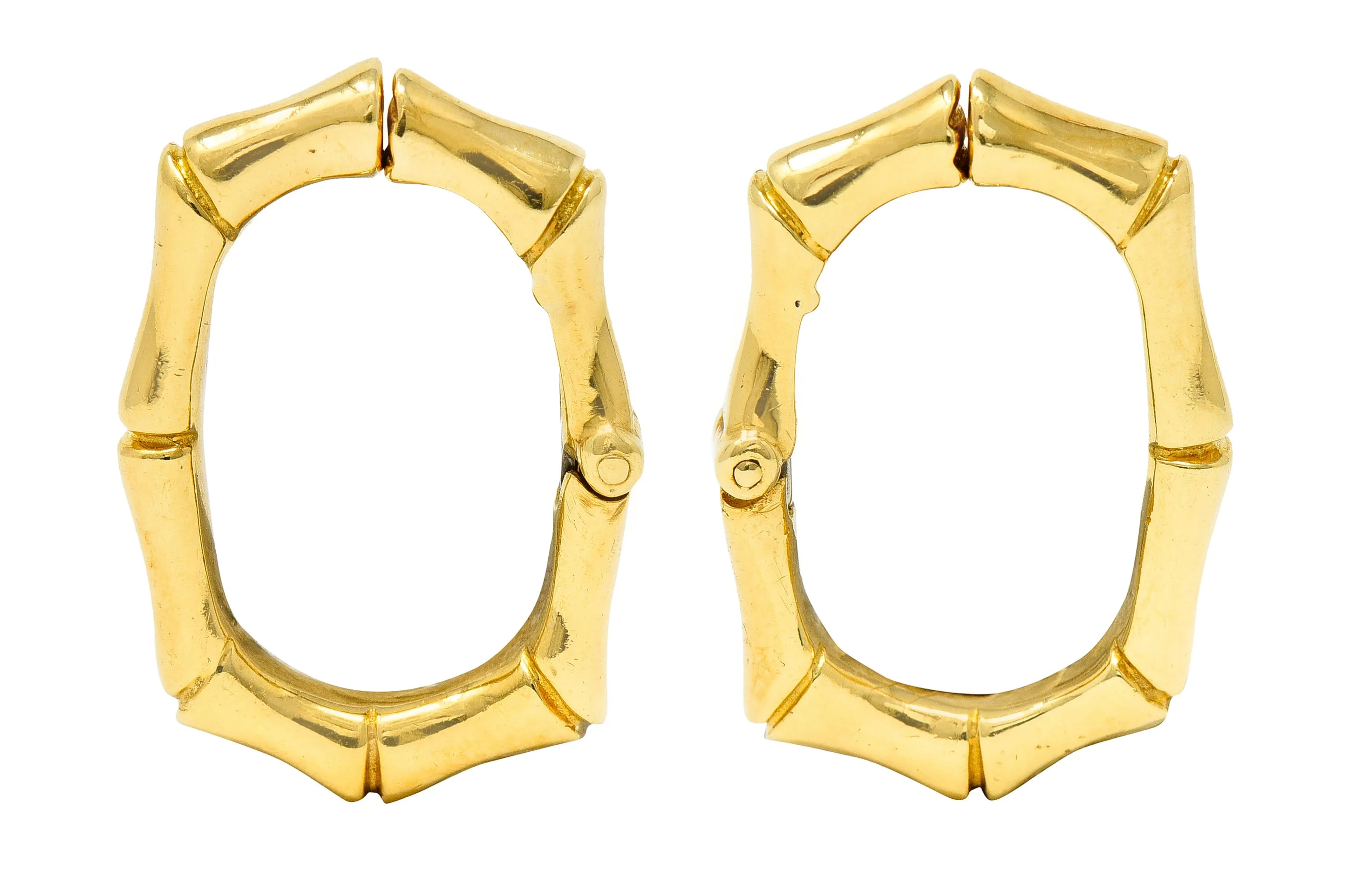 David Webb Vintage 18 Karat Yellow Gold Bamboo Hoop Ear-Clip Earrings