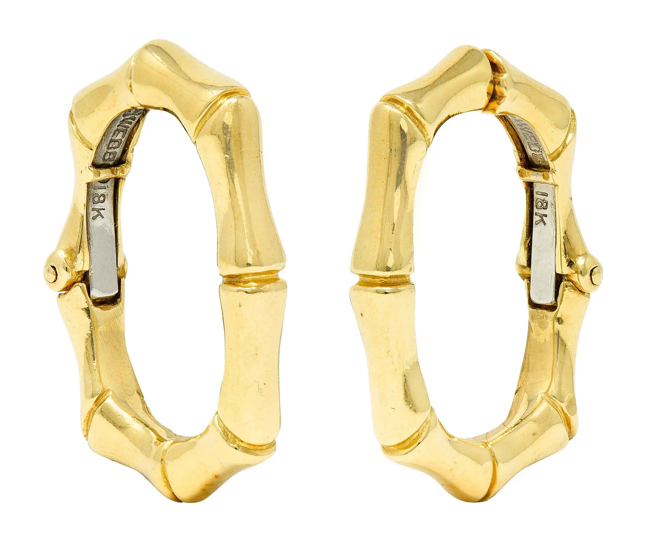 David Webb Vintage 18 Karat Yellow Gold Bamboo Hoop Ear-Clip Earrings