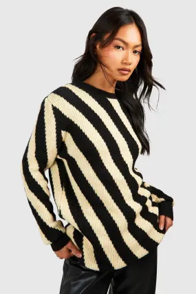 Diagonal Stripe Oversized Knitted Sweater