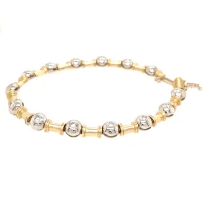 Diamond Bead & Bamboo Motif Bracelet in 14k Gold