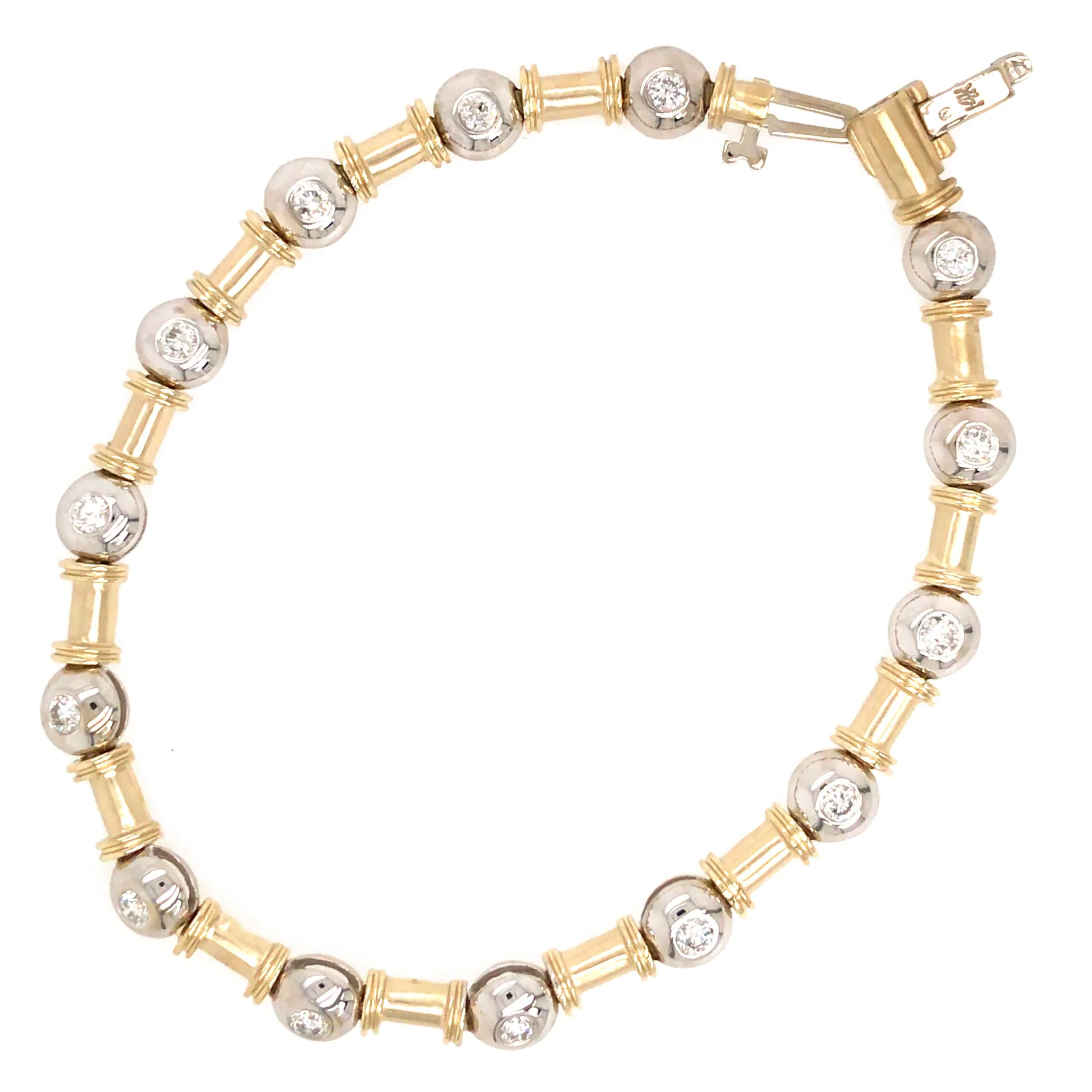 Diamond Bead & Bamboo Motif Bracelet in 14k Gold