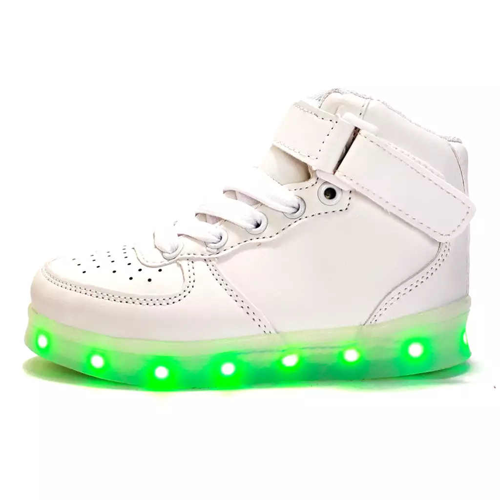 DoGeek Kids High Top Light Up Shoes For Boy and Girls, White, Black, Red, Pink, Blue, Size 25 EU-37 EU