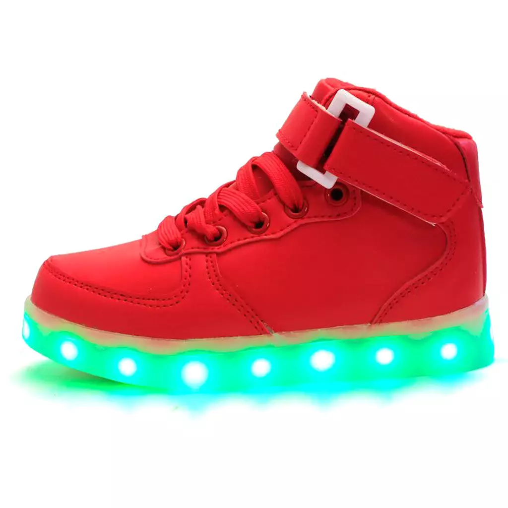 DoGeek Kids High Top Light Up Shoes For Boy and Girls, White, Black, Red, Pink, Blue, Size 25 EU-37 EU